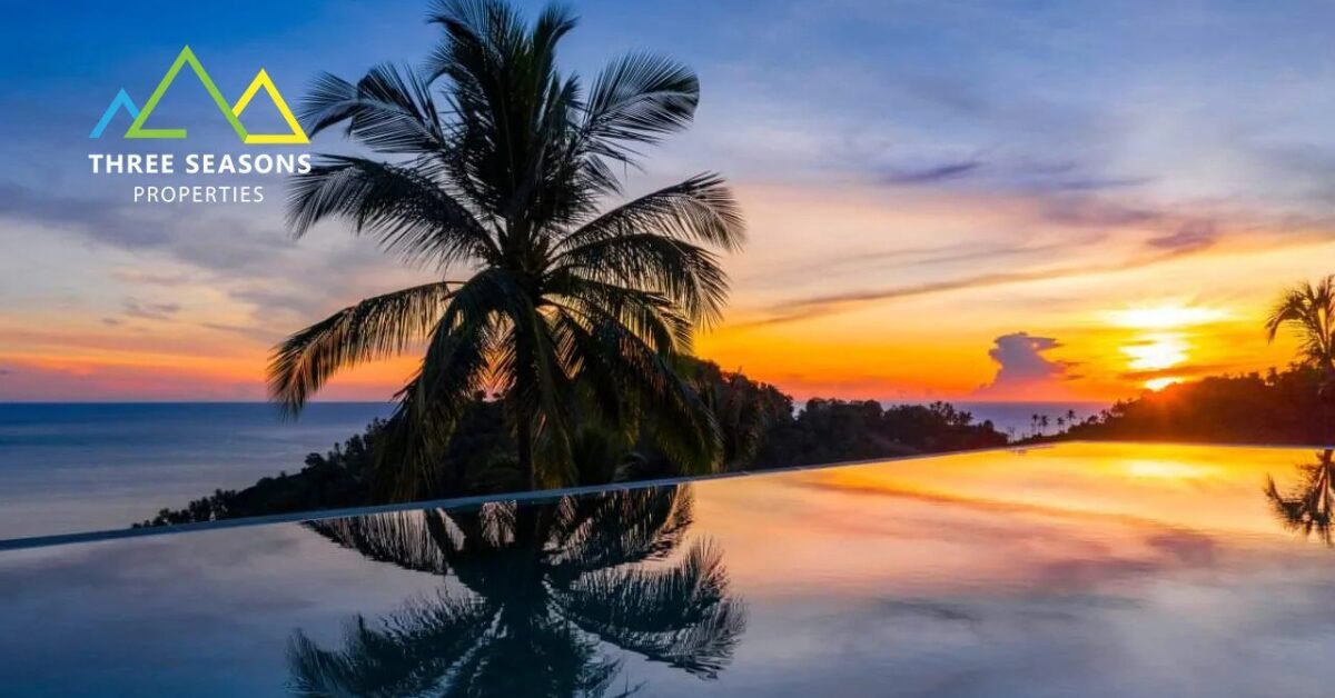 sunset on the swimming pool